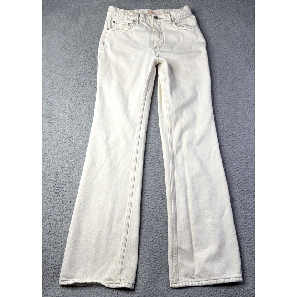 Free People Jeans Womens Size 26 We The Free Color Cream Light Distressed Hem